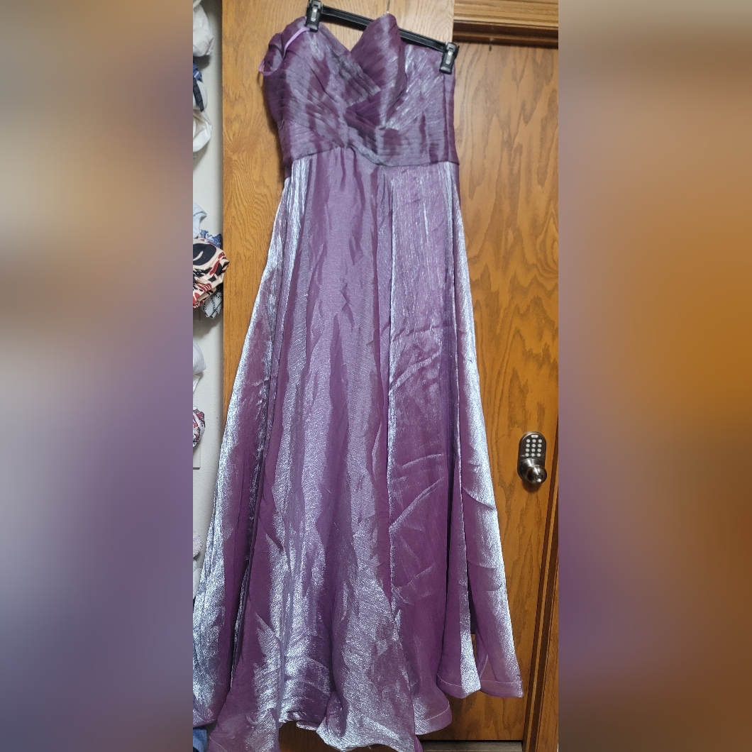 La Femme Strapless Purple Metallic Organza Gown Size 12